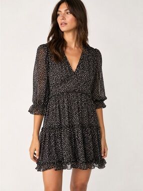 miami Black Mini Dress with White Dot Print